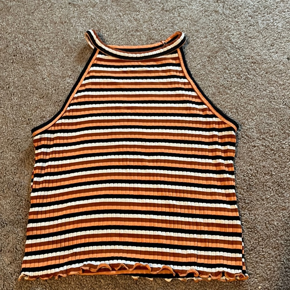 orange and black stripped cropped tank top